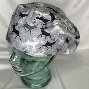 Euro Style Gray Black White Reindeer Scrub Cap